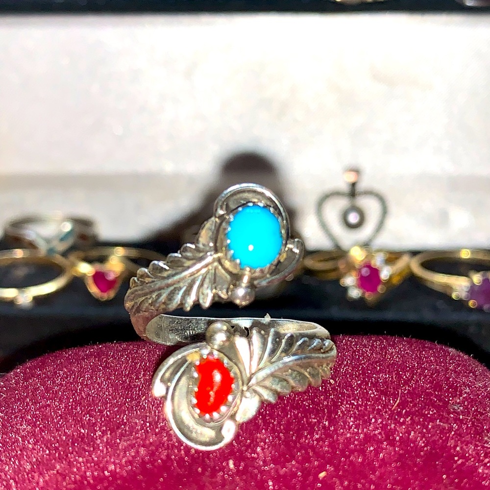 Native American Navajo turquoise and red coral - Picture 4 of 10